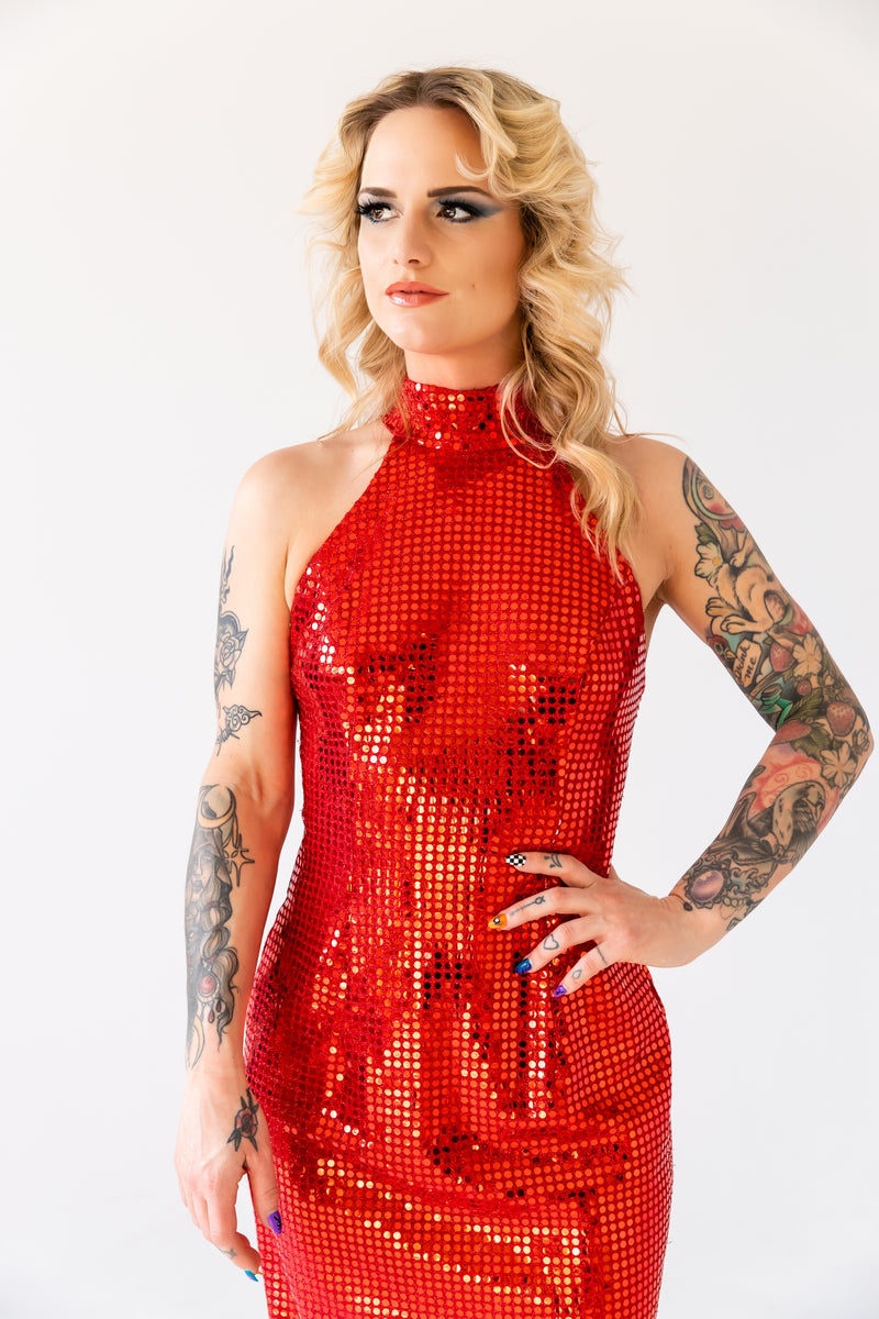 1970 Red Sequin's Jessica Rabbit Prom Dress Evening Gown (Small ...