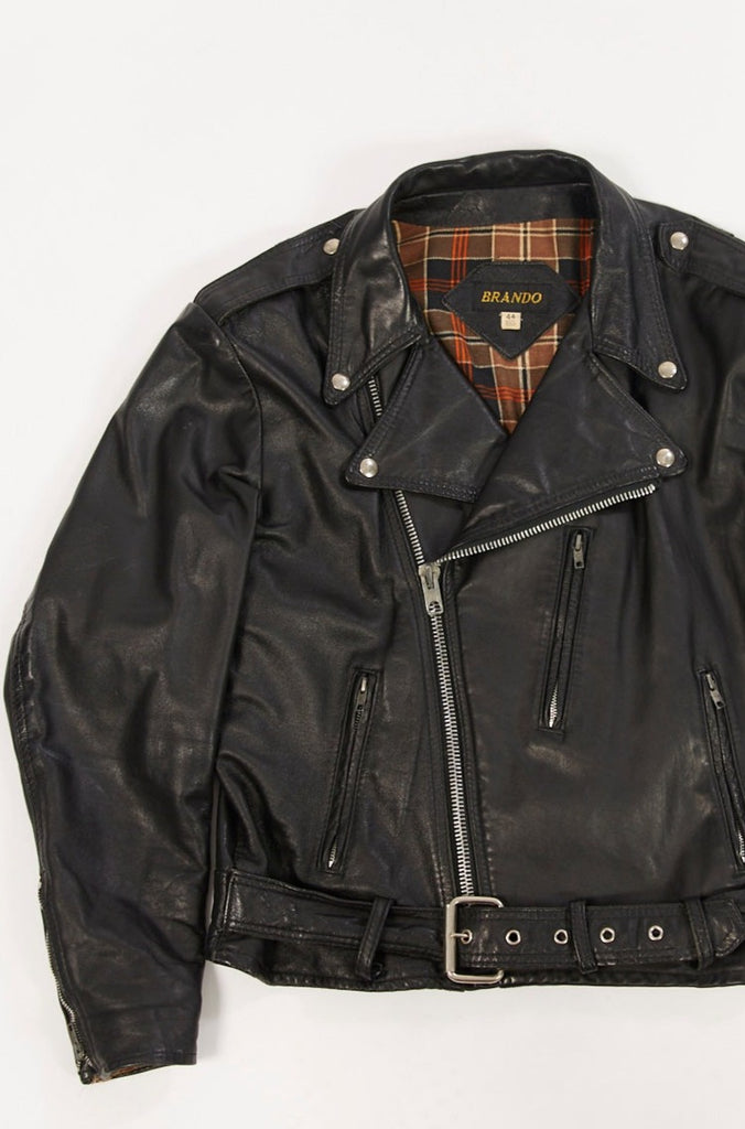 Vintage 1970's Brando Moto Leather Jacket (Men's Medium/Large| Size 44)