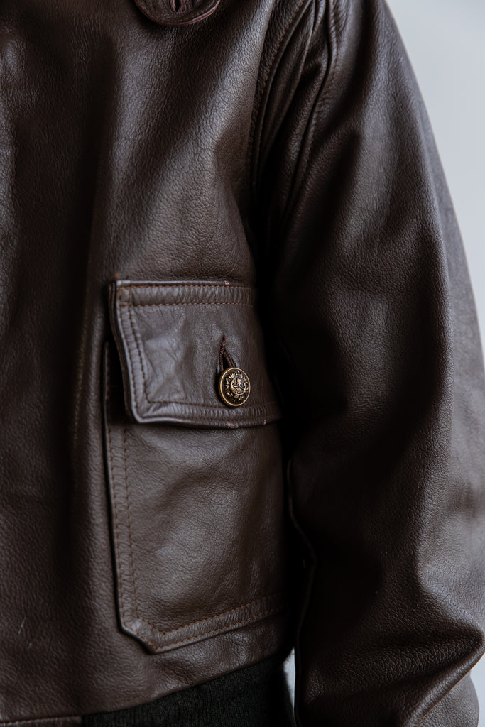 1970's Brown Leather Aviator Bomber Jacket Shearling Collar