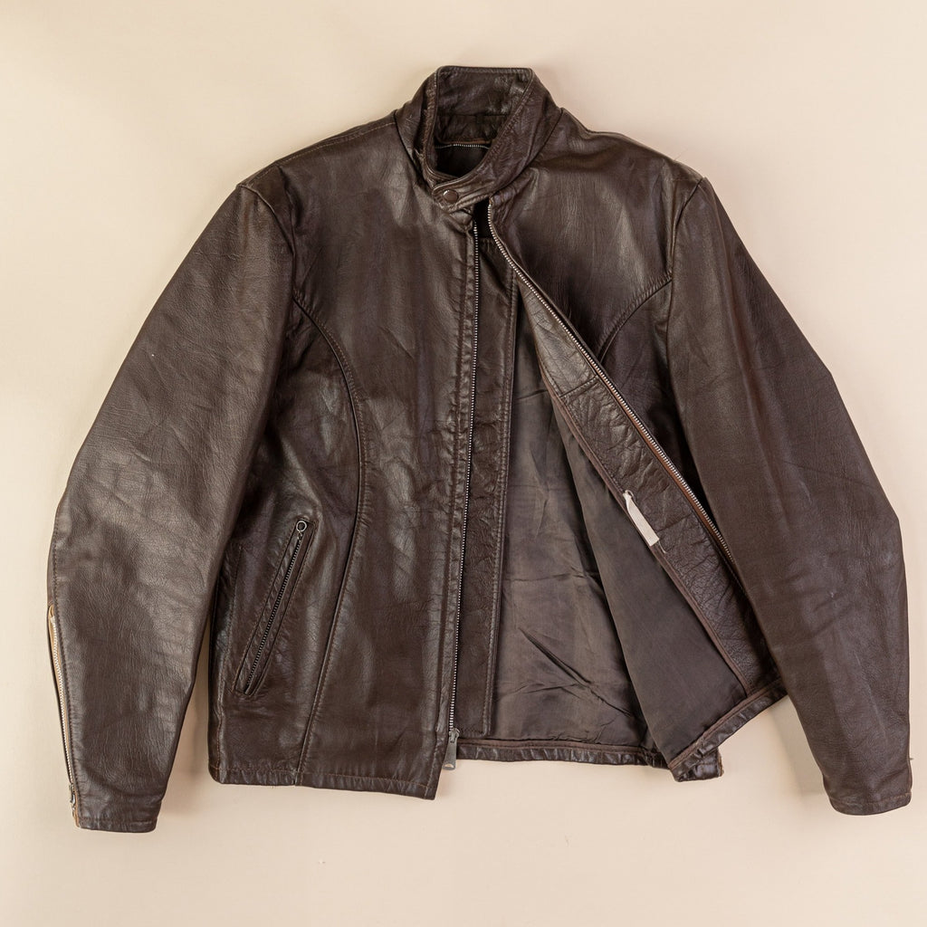 Vintage 1970's Leather Cafe Racer Jacket | Chocolate Brown Leather Biker Jacket| Vintage Moto Jacket (Men's 40)