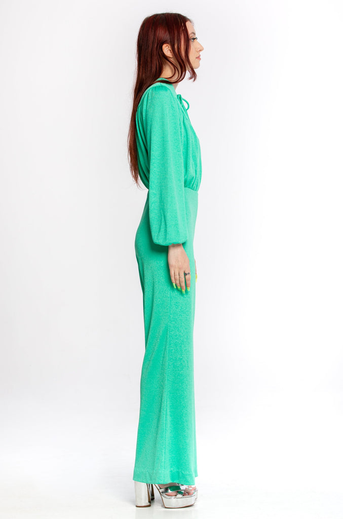 Vintage 1970's Long Sleeve Flared Disco Jumpsuit|  Mint Green Jumpsuit| (women's Small)