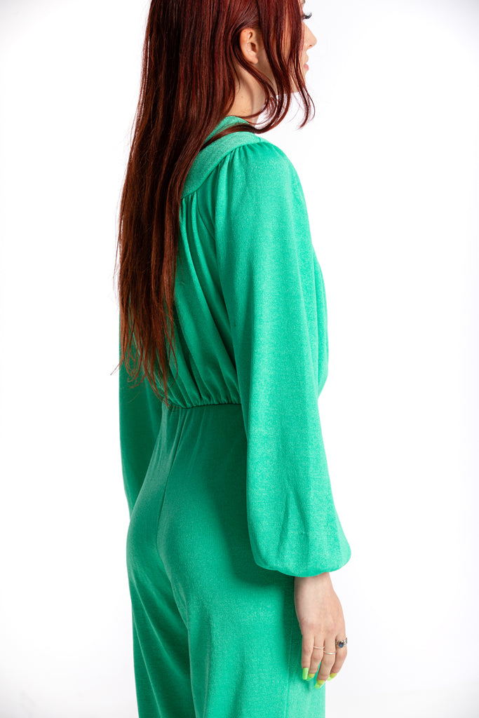 Vintage 1970's Long Sleeve Flared Disco Jumpsuit|  Mint Green Jumpsuit| (women's Small)