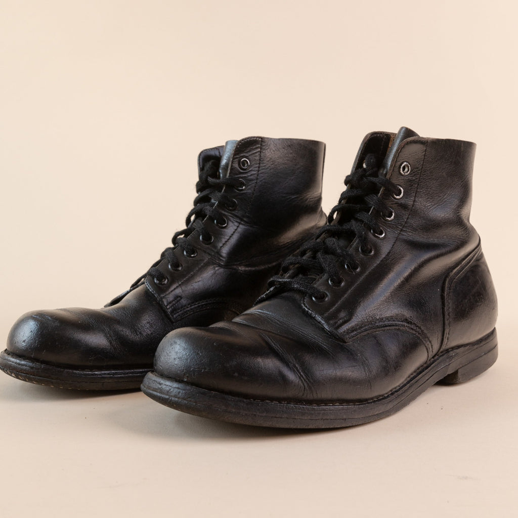 Vintage 1970's Military Boots | Black Leather Military Boots | Official Military Combat Boots | Biltright Cork (men's 8.5)