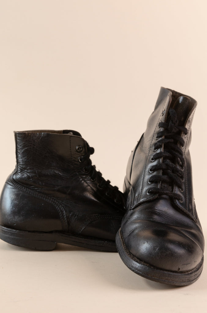 Vintage 1970's Military Boots | Black Leather Military Boots | Official Military Combat Boots | Biltright Cork (men's 8.5)