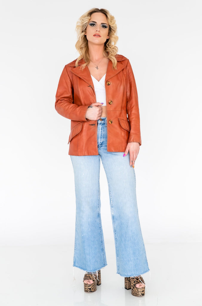 1970's Orange Leather Collared Jacket