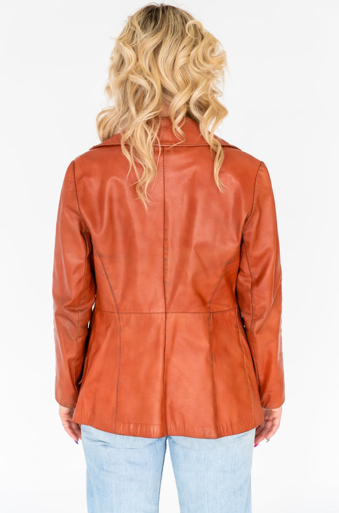 1970's Orange Leather Collared Jacket