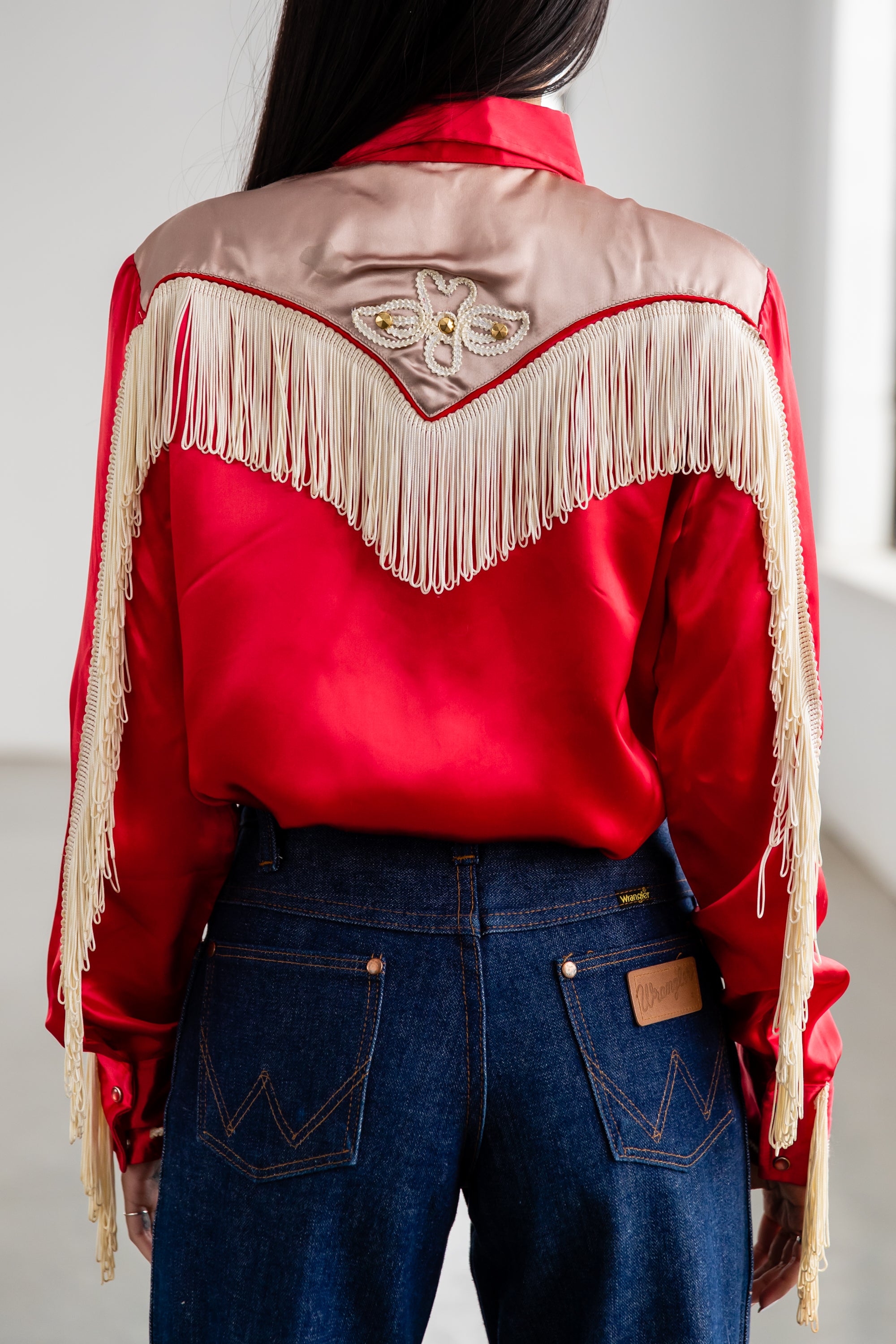 Vintage 1970's Red Satin Western Fringe Shirt |MWG western