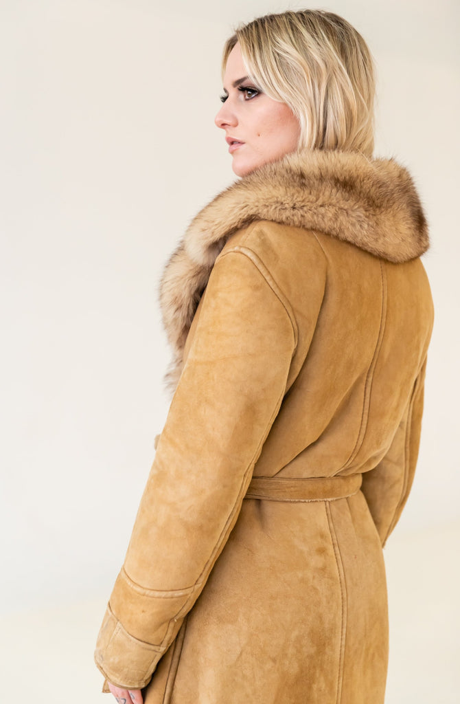 1970's Shearling Lined With Fur Collar Long Coat