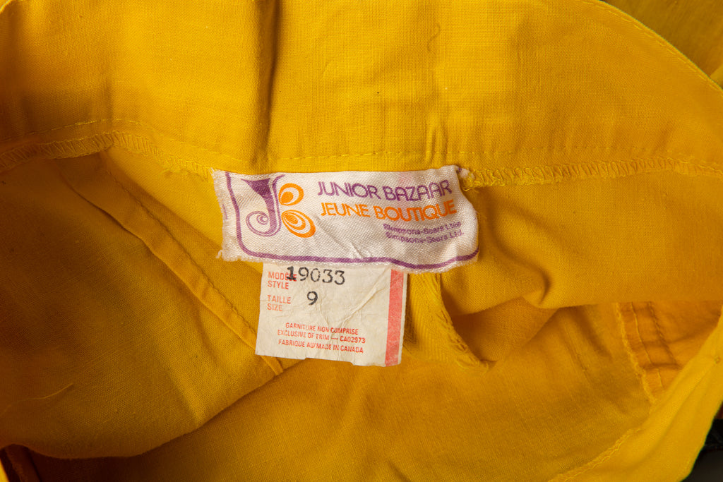 1970's Yellow High Waisted Mini Cotton Shorts with zippers on the sides By Junior Bazaar Sears