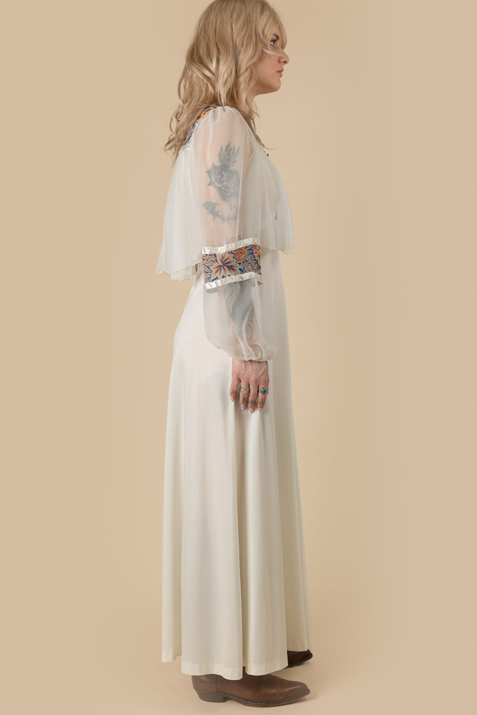 Vintage 1970's peasant dress set| Vintage cream dress set| Off White Dress + matching top| 70's vintage Western Dress| (women's Medium)