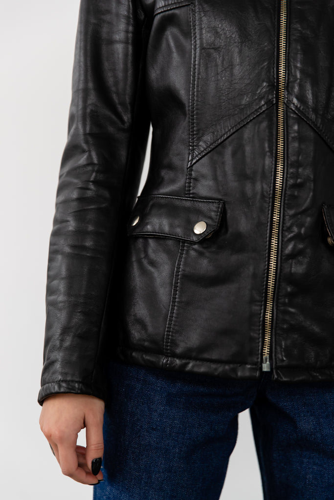 1980's Black Fitted Biker Leather Jacket