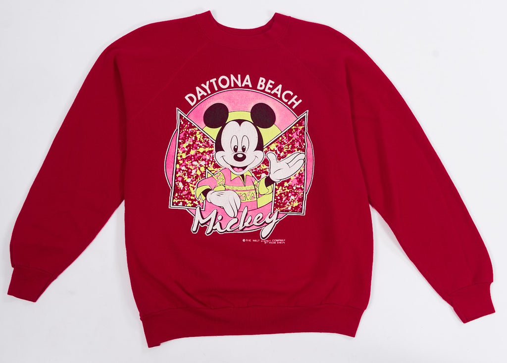 Vintage 1980's Daytona Beach Mickey Mouse Crewneck  Neon Mickey Mouse sweatshirt  Daytona Beach Sweatshirt (Men's Large)