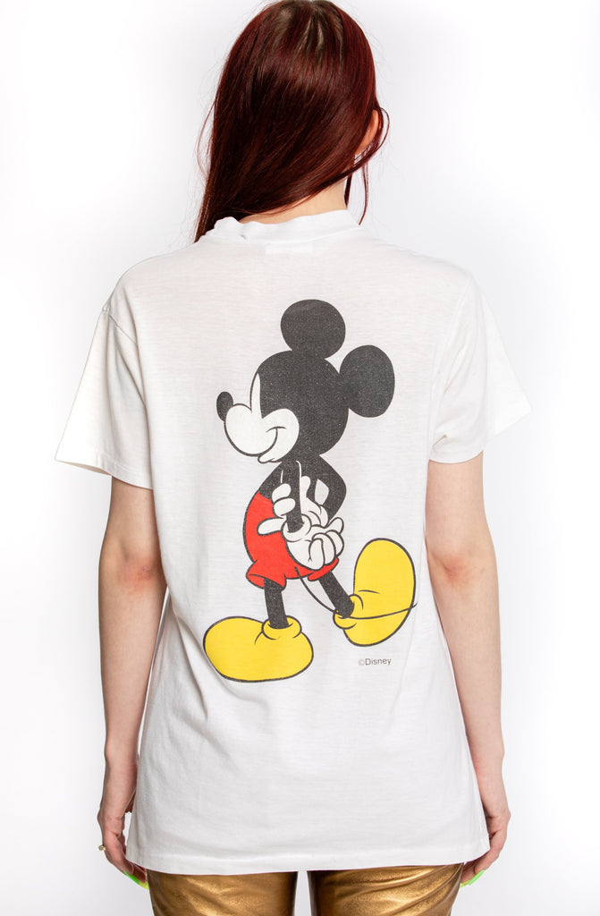 Vintage 1980's Mickey Mouse Front and Back T-shirt | Mickey & Friends by Disney | Single Stitch white T-shirt Made In Canada (Men's Small)