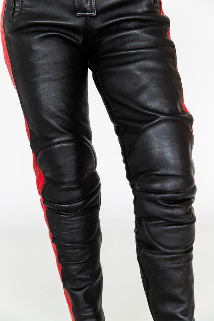 1980's Black & Red Segura Motorcycle Leather Overalls