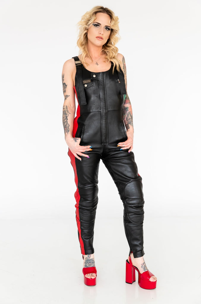 1980's Black & Red Segura Motorcycle Leather Overalls