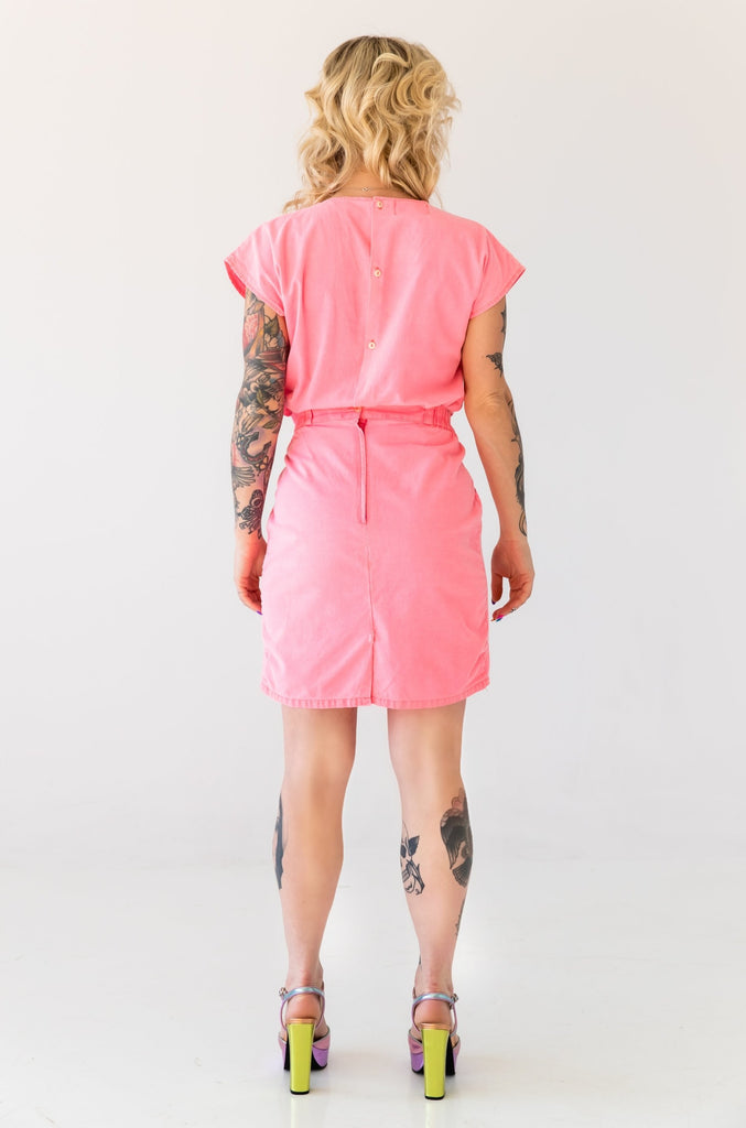 1980's Neon Pink Cotton Set : Top And Skirt