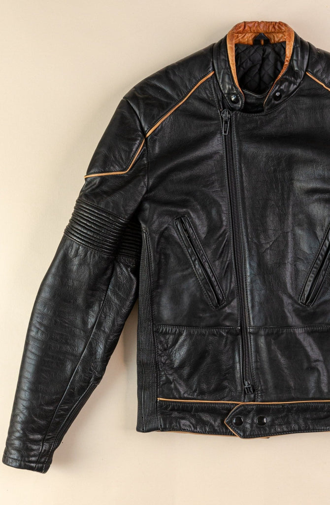 Vintage 1980's Taurus Leather Cafe Racer Jacket | Biker Leather Jacket | Vintage leather Moto Jacket (Men's Small)