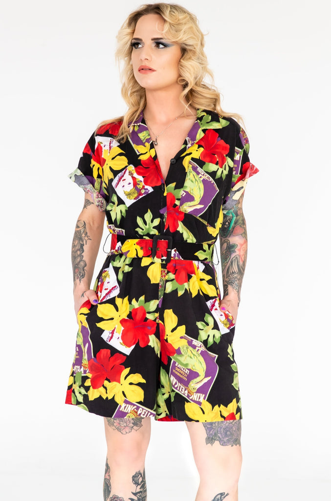 1980's Tropical Pin Up Cotton Romper