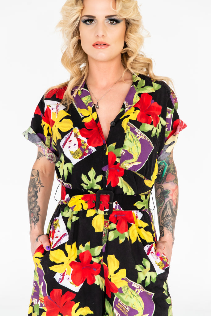 1980's Tropical Pin Up Cotton Romper