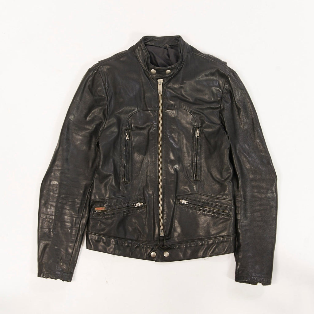 Vintage 1980's Yamaha Biker Leather Jacket| Buttery black leather Cafe Racer| Black Yamaha Jacket| Vintage moto Jacket (Men's Extra Small)