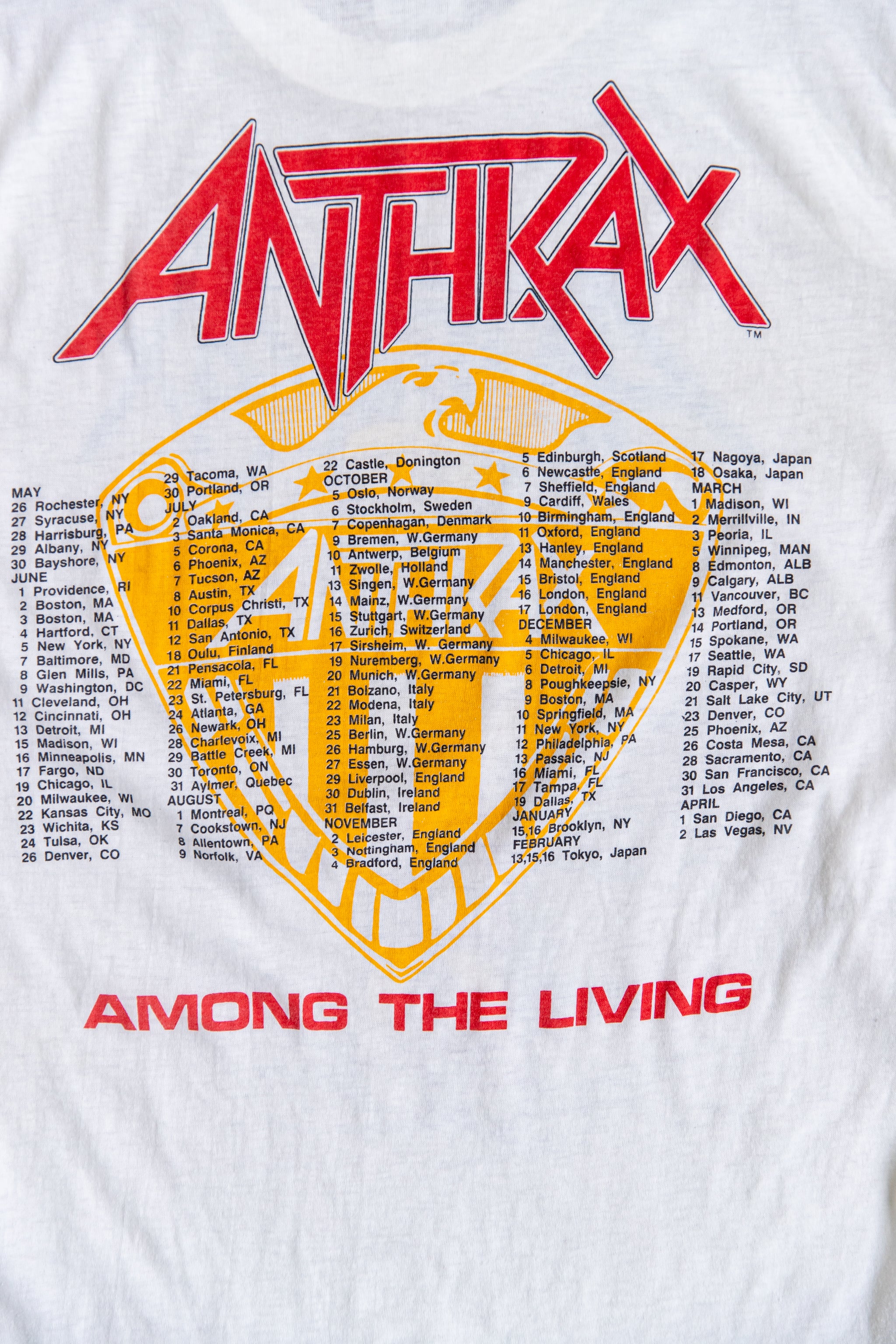 Vintage 1980's 1987 ANTHRAX Among The Living Tour T-shirt Men's