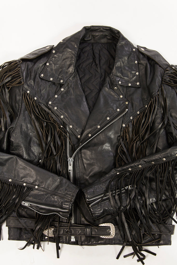 Vintage 1980's moto Leather Jacket with fringe & concho | with air brush eagle| (men's small or women's medium)
