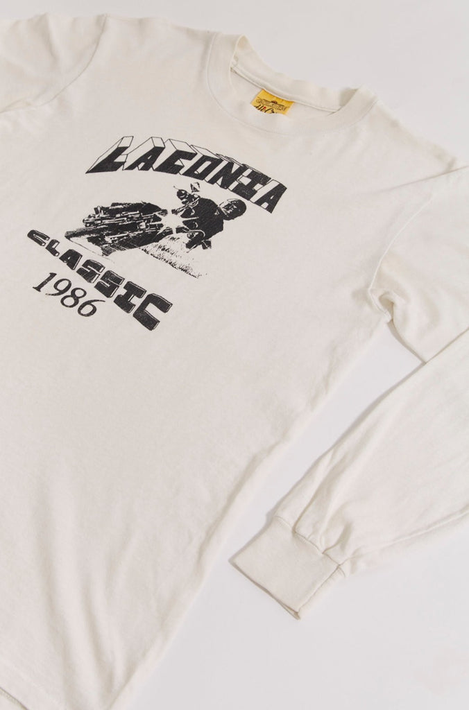Vintage 1986 Laconia Classic Rally long-sleeve  white rally shirt  Vintage 80's motorcycles rally Vintage Motorcycle Shirt Men's Small