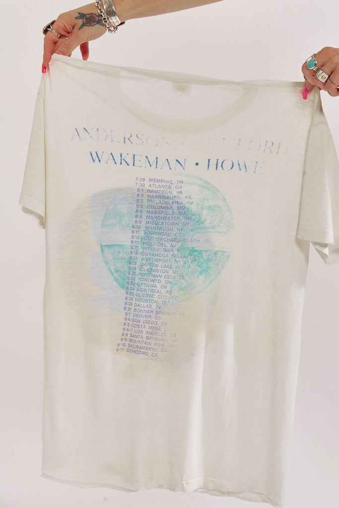 Vintage 1989 Anderson Bruford Wakeman Howe Tour T-Shirt  Paper Thin et Distressed  Men's Medium Large