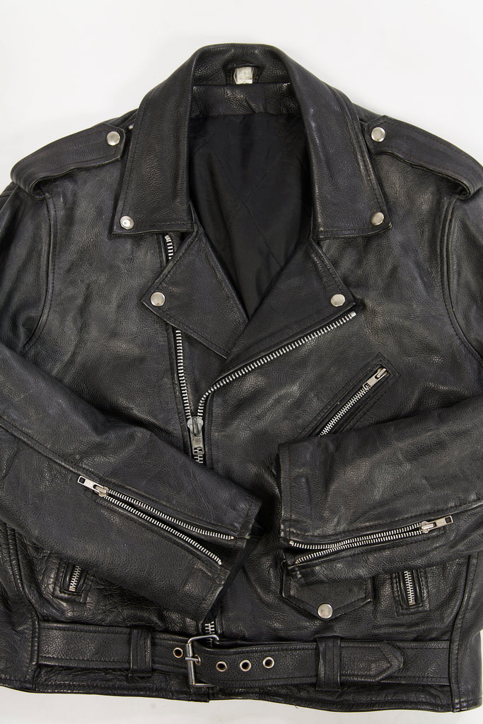Vintage 1990's Classic Black Moto Leather Jacket (Men's Medium/Large Size 42)