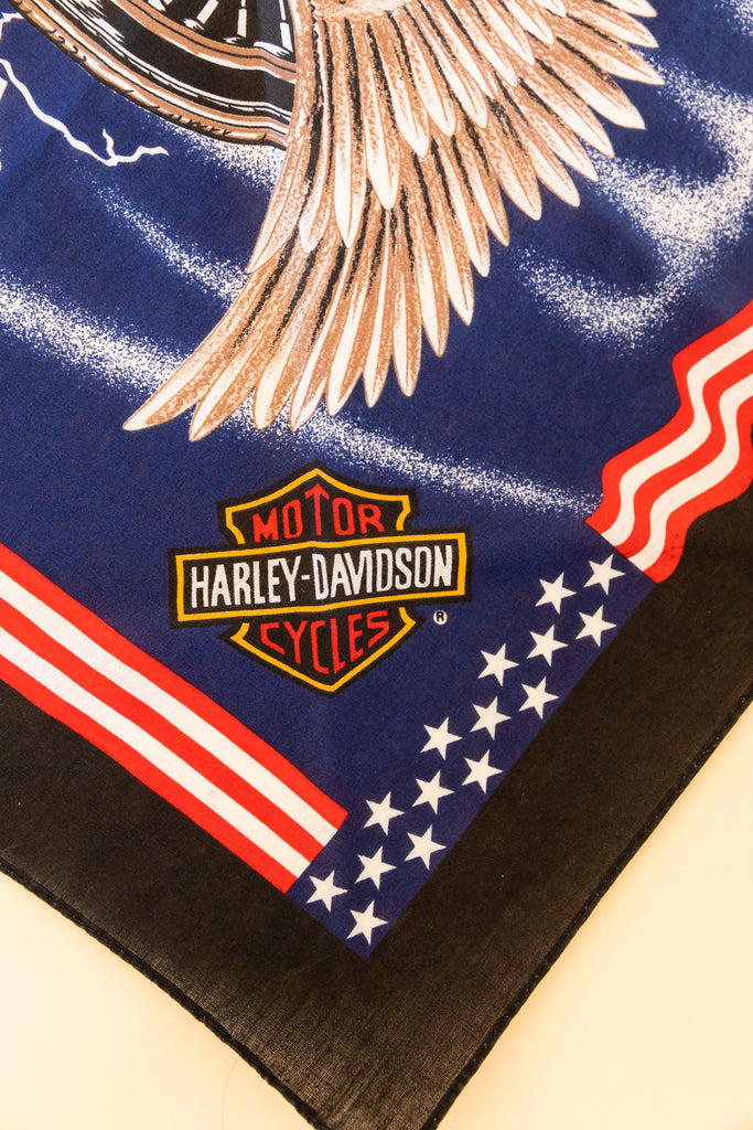 Vintage 1990's Eagles Lightnings & American Flag Harley-Davidson Bandana | Motocycle Collectible