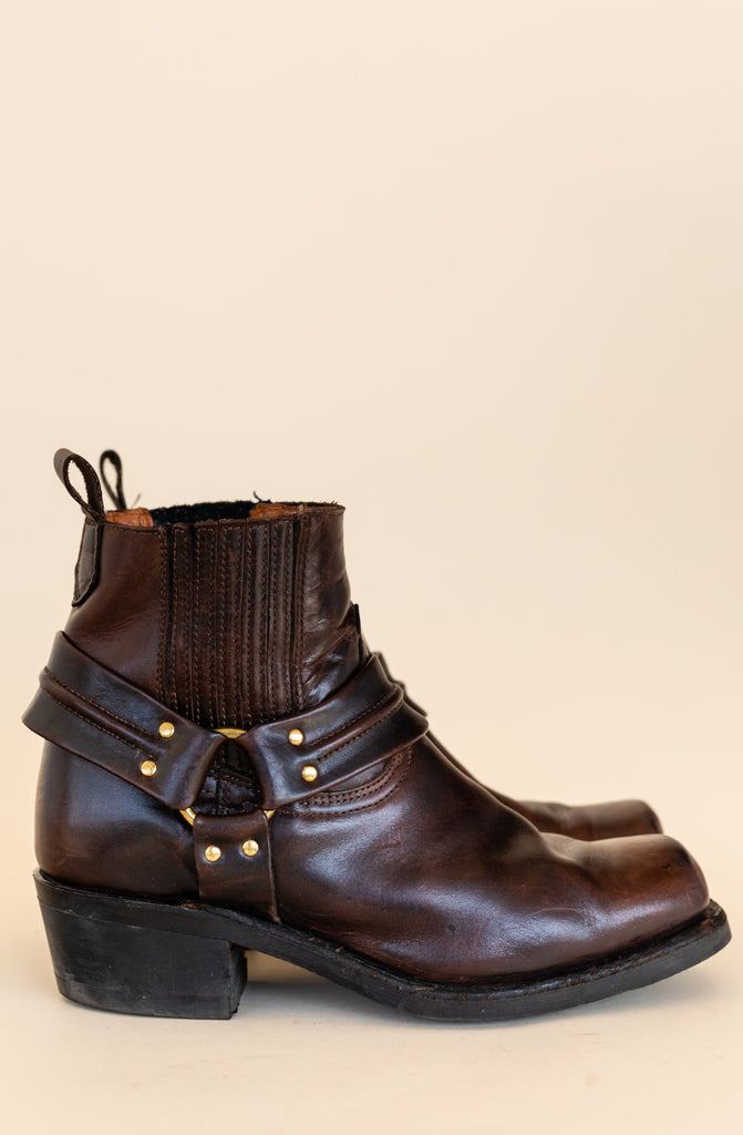1990's Harness Brown Leather Low Cut Boots With Brass | (Men 7.5 3E)