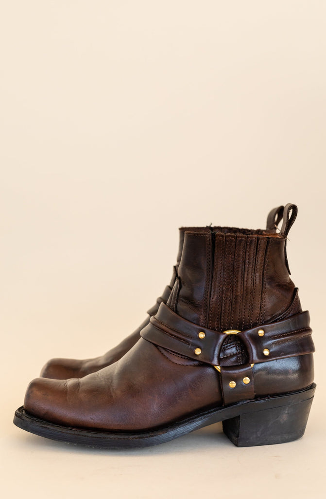1990's Harness Brown Leather Low Cut Boots With Brass | (Men 7.5 3E)