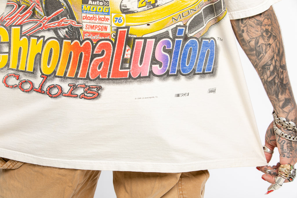 Vintage 1990's Jeff Gordon One Hot Ride T-shirt NASCAR  1998, The Magic Of Chromalusion Colors  (Men's 2XLarge)
