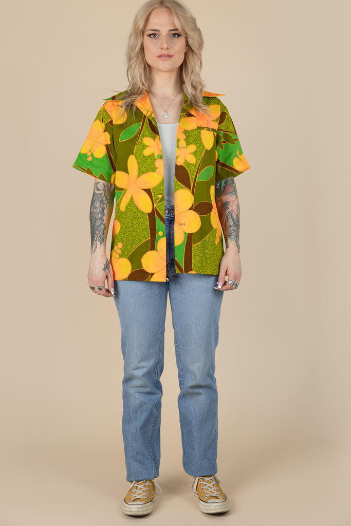 Vintage 70's Pacific Isle Hawaiian shirt| Authentic Hawaiian Hibiscus Shirt| Made in Hawaii| Hawaiian Short sleeve Button up (men's Small)