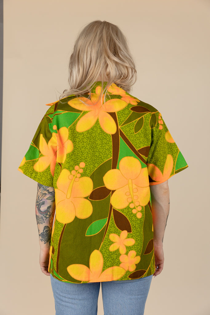 Vintage 70's Pacific Isle Hawaiian shirt| Authentic Hawaiian Hibiscus Shirt| Made in Hawaii| Hawaiian Short sleeve Button up (men's Small)
