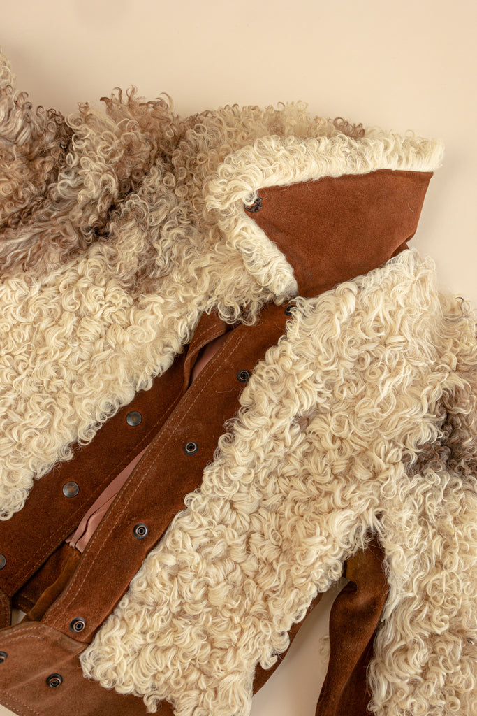 Vintage 70's curly lamb fur Jacket| Mongolian Lamb Jacket| Fitted Jacket Suede Jacket| 1970's Jukie inc. Jacket (Women's small / Medium)
