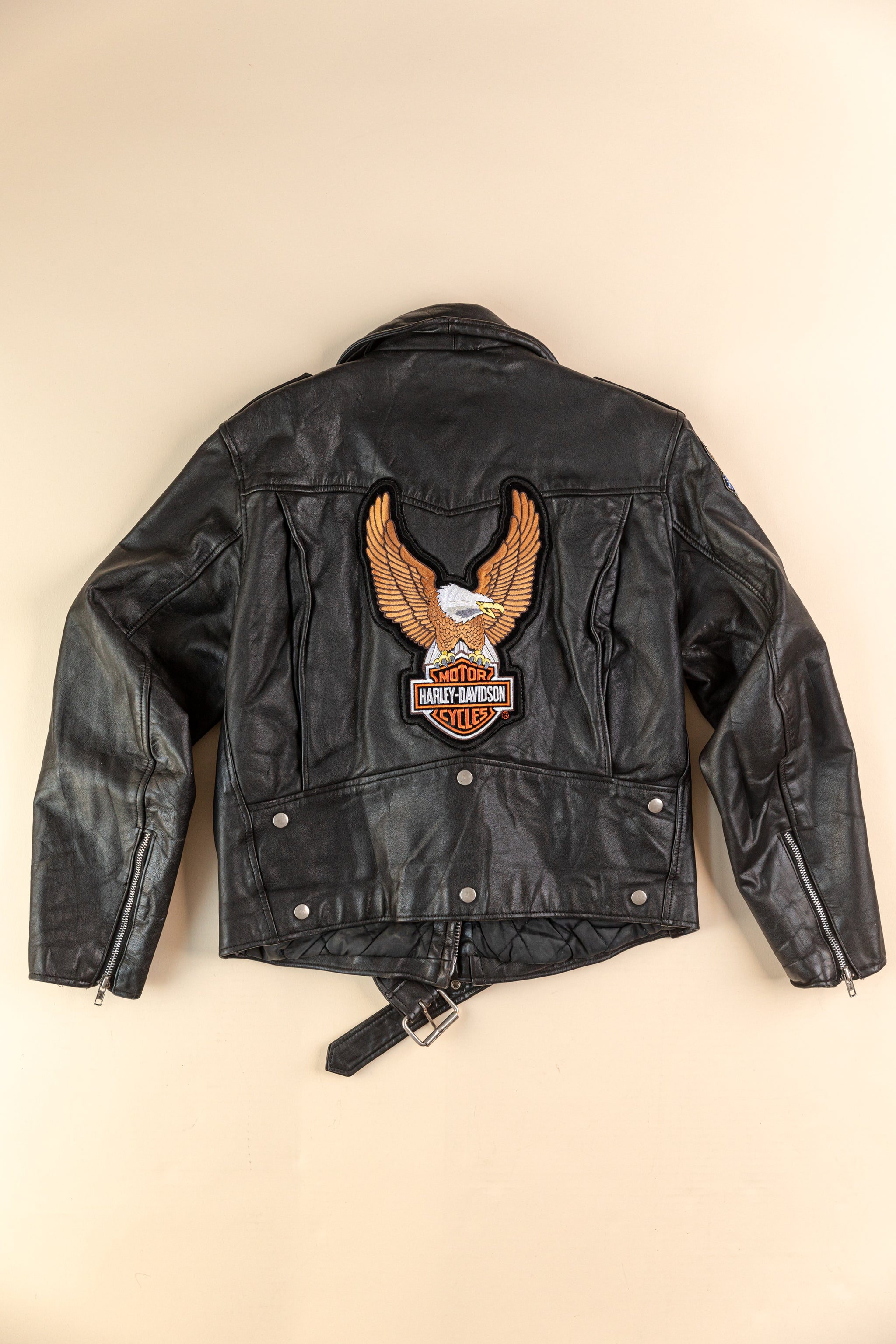 Black leather jacket with an eagle on the back clearance