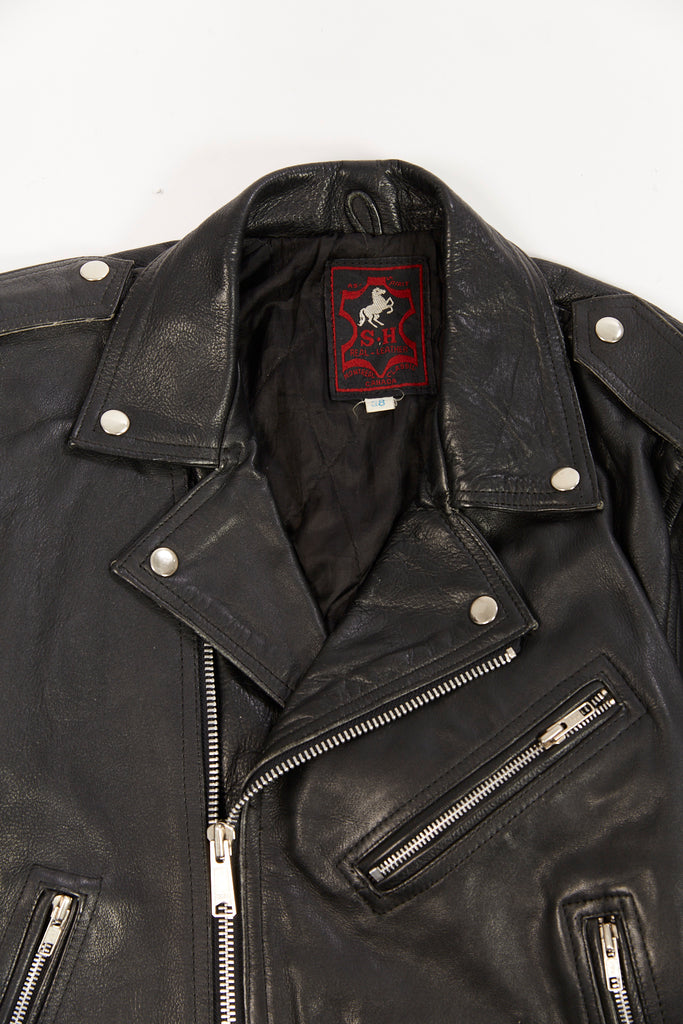 Vintage Black Leather Moto Jacket| Leather Biker Jacket| Vintage Black Perfecto| 90's moto Jacket |by S.H Leather Montreal (Men's Small/ 38)