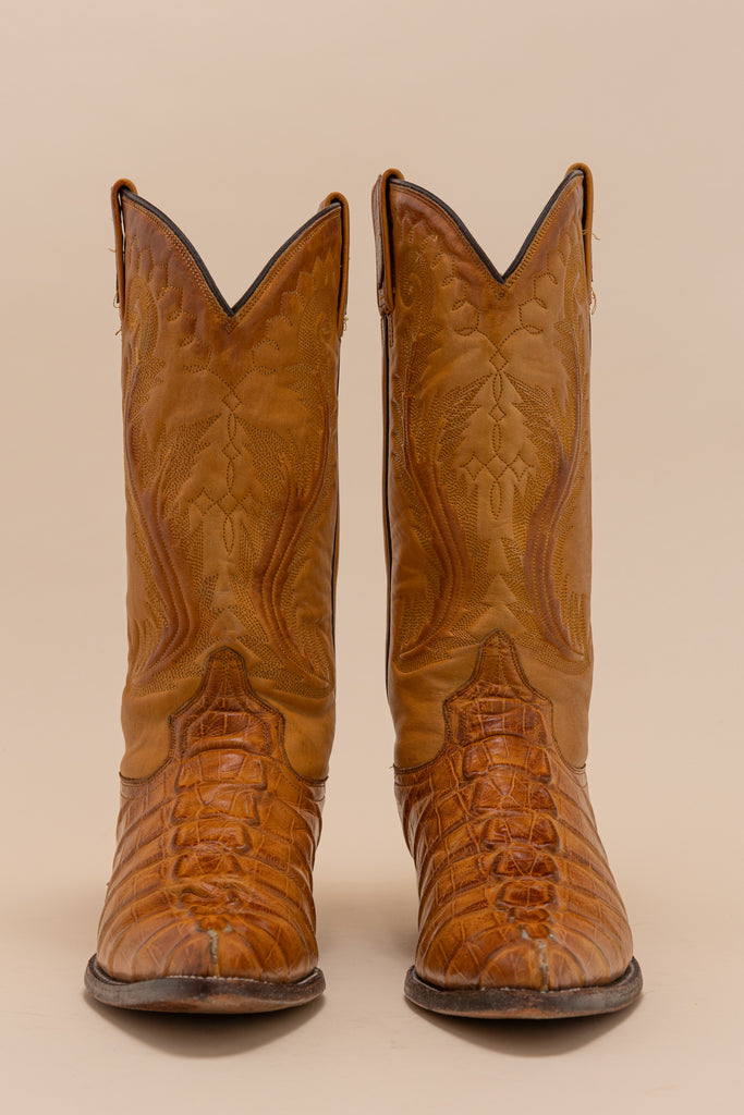 Vintage Bota Jaca Cowboy Boots| veg tanned Leather Boots |Alligator Cowboy Boots| Made in Mexico| size 26 EE (women's 9 Wide/ Men's 7 Wide)