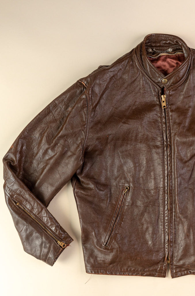Vintage Brown Cafe Racer Jacket | 1960's Brown Leather Biker Jacket| With Talon Zippers | Vintage Moto Jacket (Men's Large)