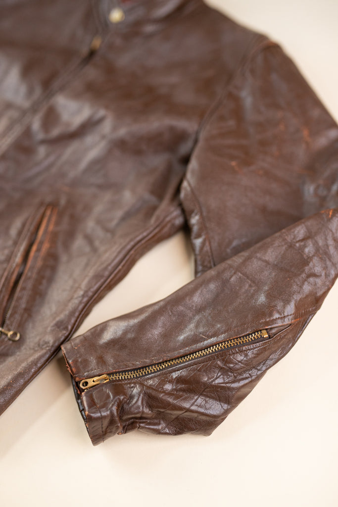 Vintage Brown Cafe Racer Jacket | 1960's Brown Leather Biker Jacket| With Talon Zippers | Vintage Moto Jacket (Men's Large)