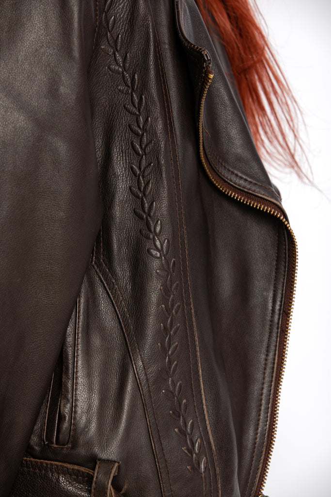 Vintage Brown Leather Moto Jacket | Embossed ''Harley-Davidson'' Style Biker Jacket | Cropped Leather Perfecto Jacket  (women's Medium)