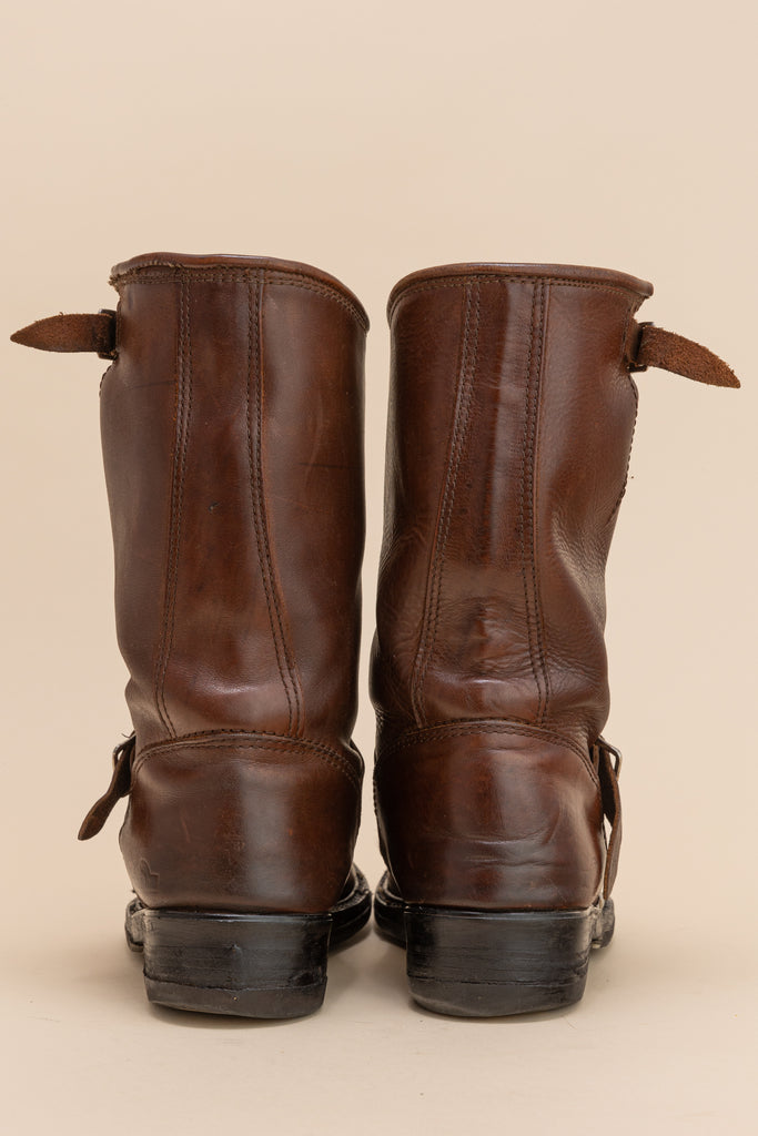 Vintage Brown Leather engineer Boots| Brown Motorcycle Boots| Biltrite Sole| Pull On Leather Boots | Leather Work Boots (Men's 42)