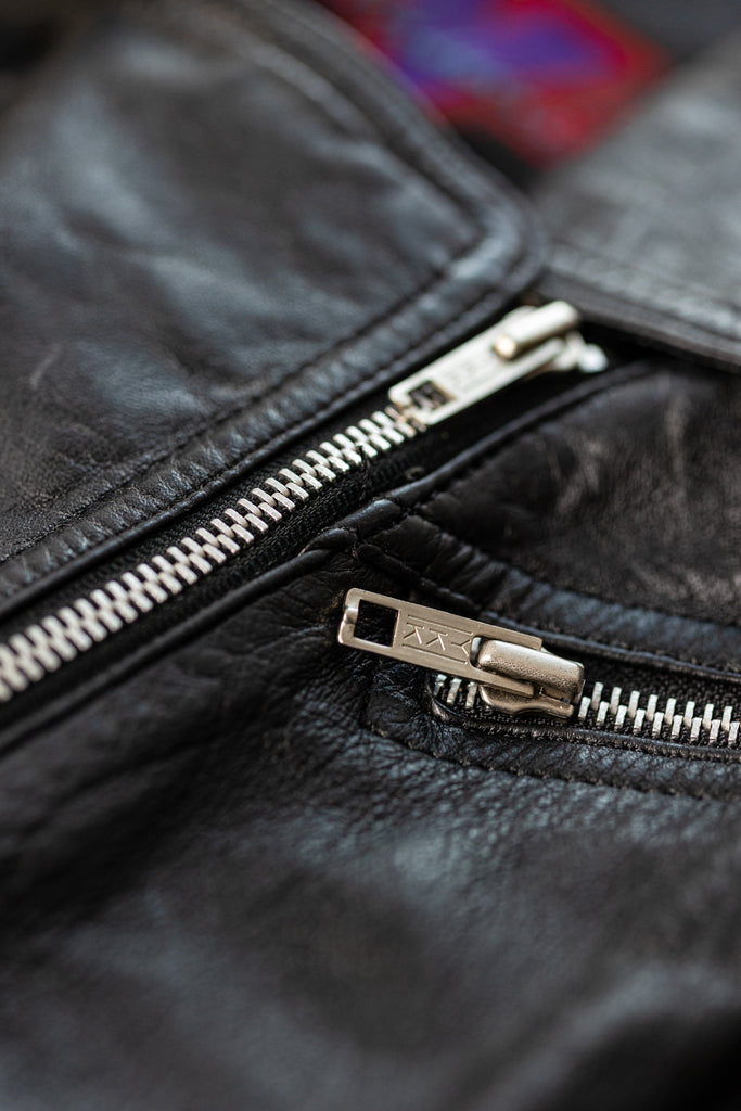 Vintage Crop Perfecto Jacket | Black Leather Moto Jacket | 80's Crop Biker Jacket| Leather Biker Jacket | Bat sleeve Moto Jacket| (Medium)