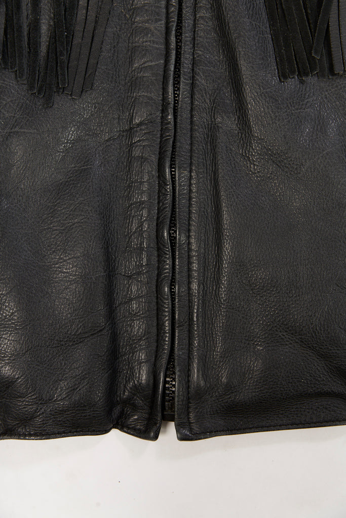 Vintage First Genuine Leather Cafe Racer Jacket| leather Fringe biker jacket| Black leather Moto Jacket| (Men's Large/Extra Large Size 44)