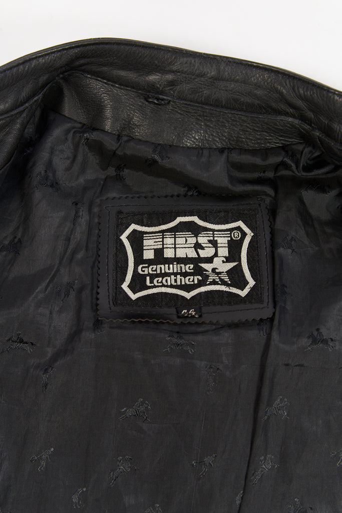Vintage First Genuine Leather Cafe Racer Jacket| leather Fringe biker jacket| Black leather Moto Jacket| (Men's Large/Extra Large Size 44)