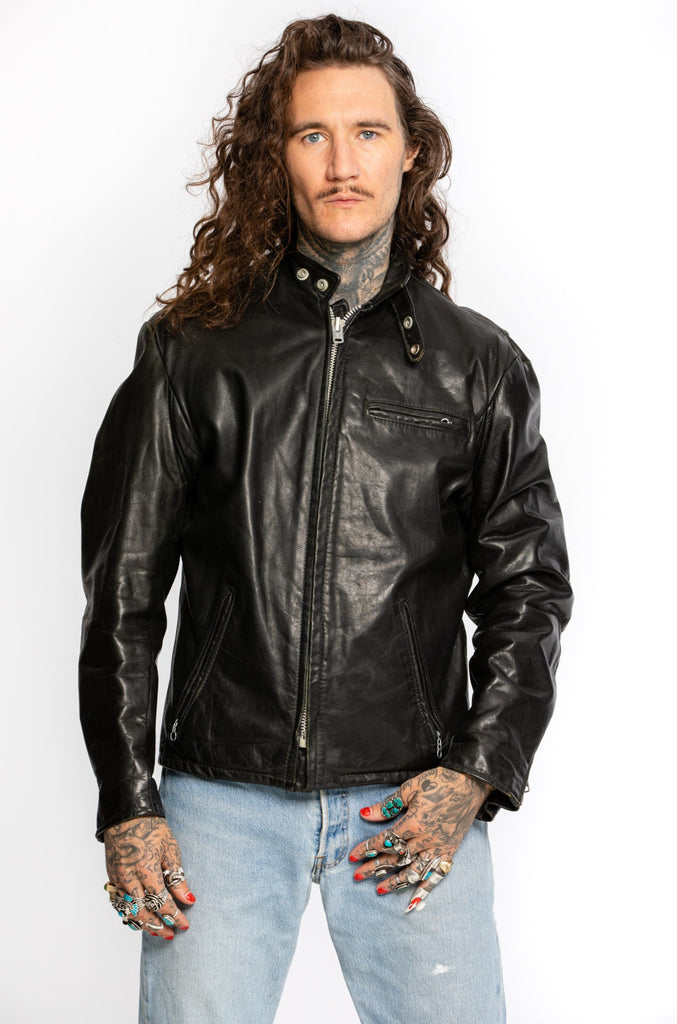 Vintage 1970's Leather Cafe Racer Jacket | Leather Biker Jacket (Men's 42)