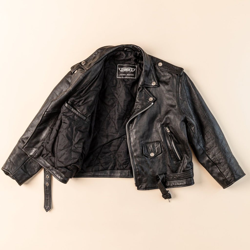 Vintage Moto Leather Jacket by UNIK | 1990's Black Leather Jacket| Crop Biker leather jacket | Cute Boxy Fit Perfecto | (Women's Small)