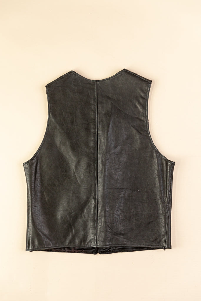 Vintage Motorcycle Vest  1970's Vintage Black Leather Vest With Conchos  Biker Vest  Conchos Leather Moto Vest by Thrifty (Men's Medium)
