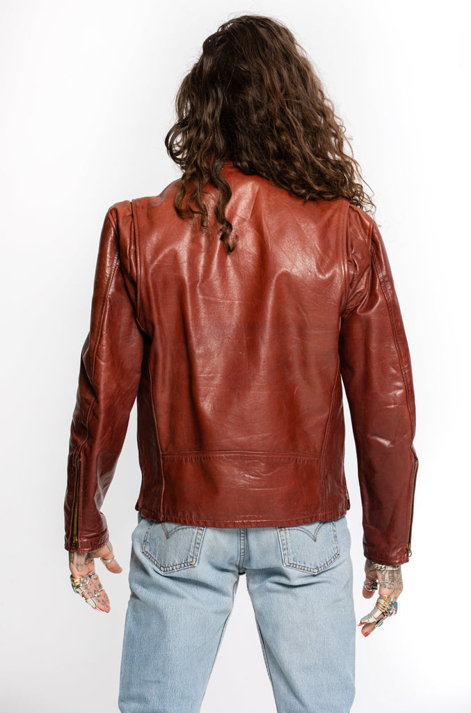 Vintage Schott Jacket | Vintage 1970's Oxblood Leather Cafe Racer Jacket | burgundy Leather Biker Jacket | Vintage Moto Jacket (Men's Large)